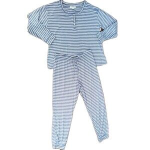 Carole Hochman Pajama Set Size Medium Pjs Jogger Jersey Knit Blue White Stripes
